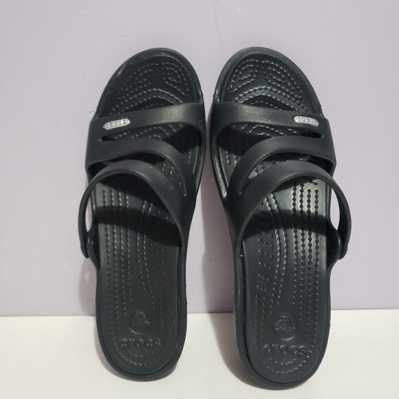 Crocs Black Slip On Comfort Sandals Women's Sz 7 - Picture 5 of 9